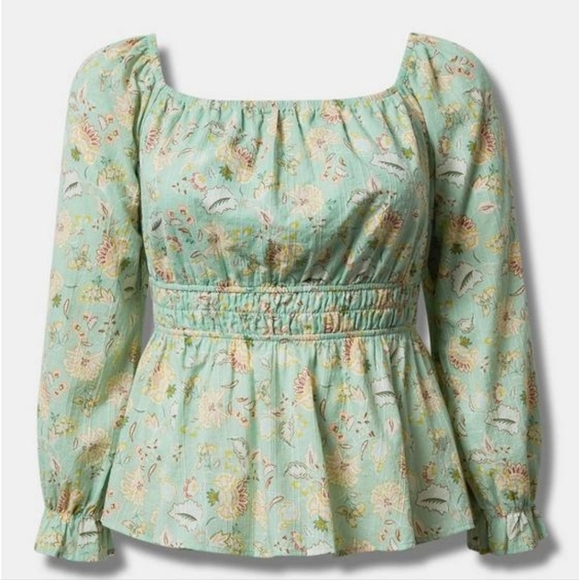 Torrid Size 3 Cotton Blouson Floral Smocked Top - Picture 1 of 6